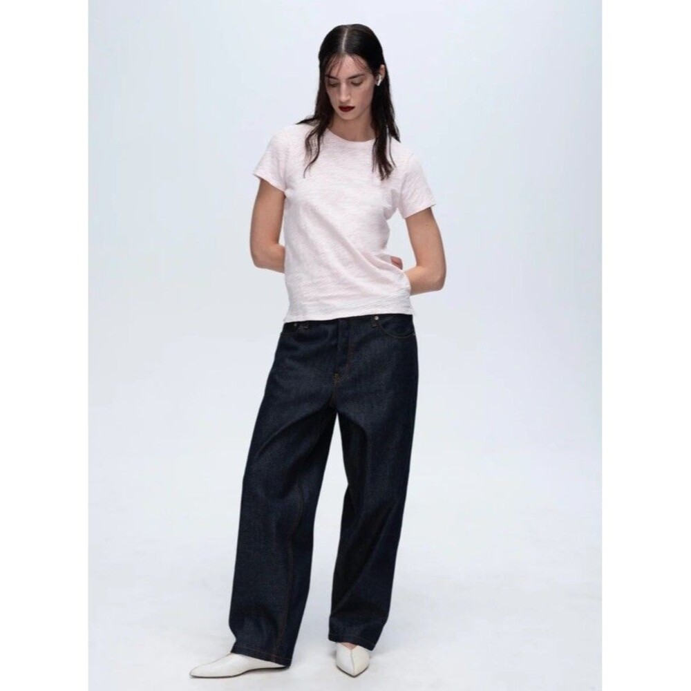 NWT ATM Women’s Slub Jersey Schoolboy Crewneck Tee Pink  Size XS